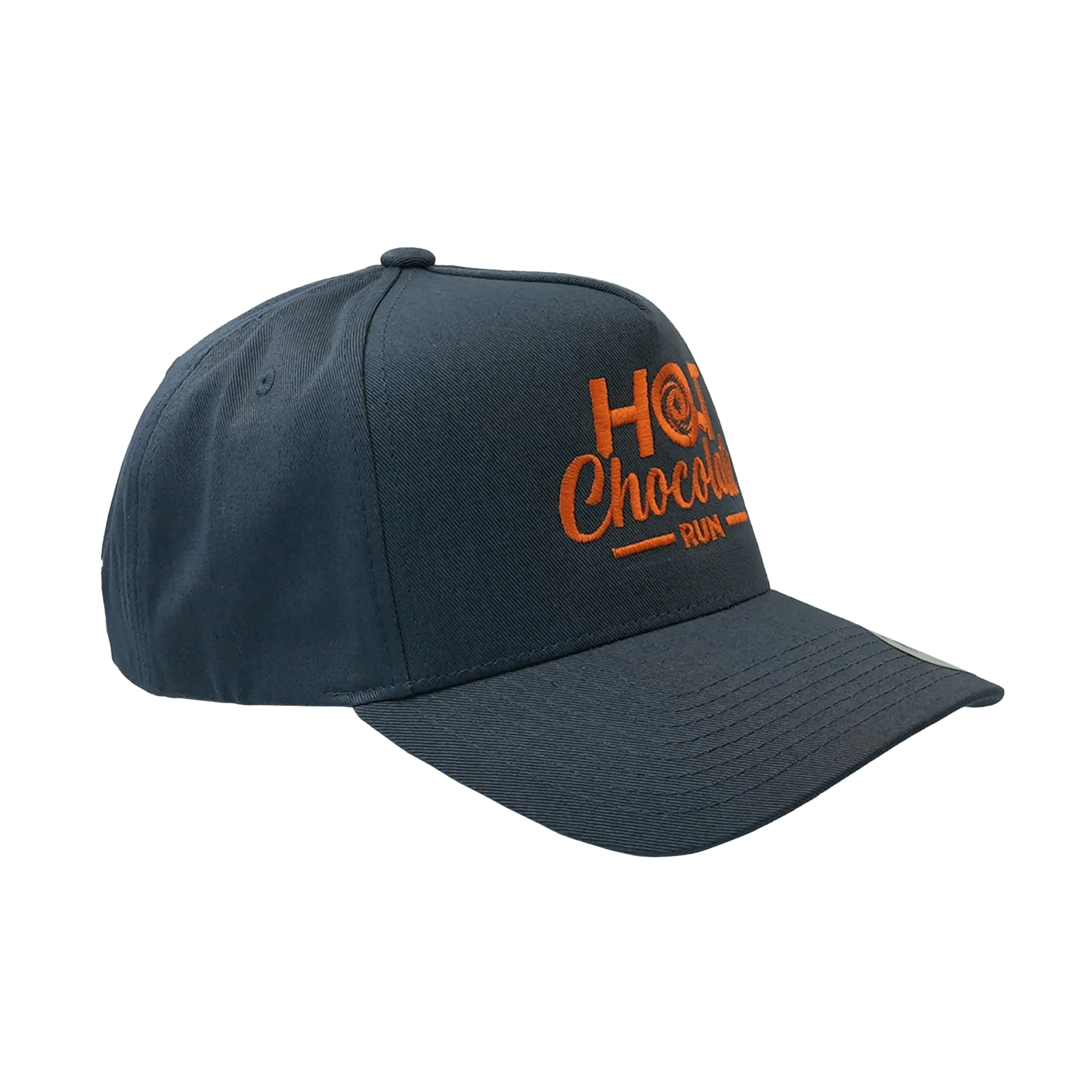 Navy blue cap with orange Hot Chocolate Run text