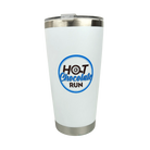White tumbler with 'Hot Chocolate Run' logo on a white background