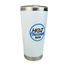 White tumbler with 'Hot Chocolate Run' logo on a white background