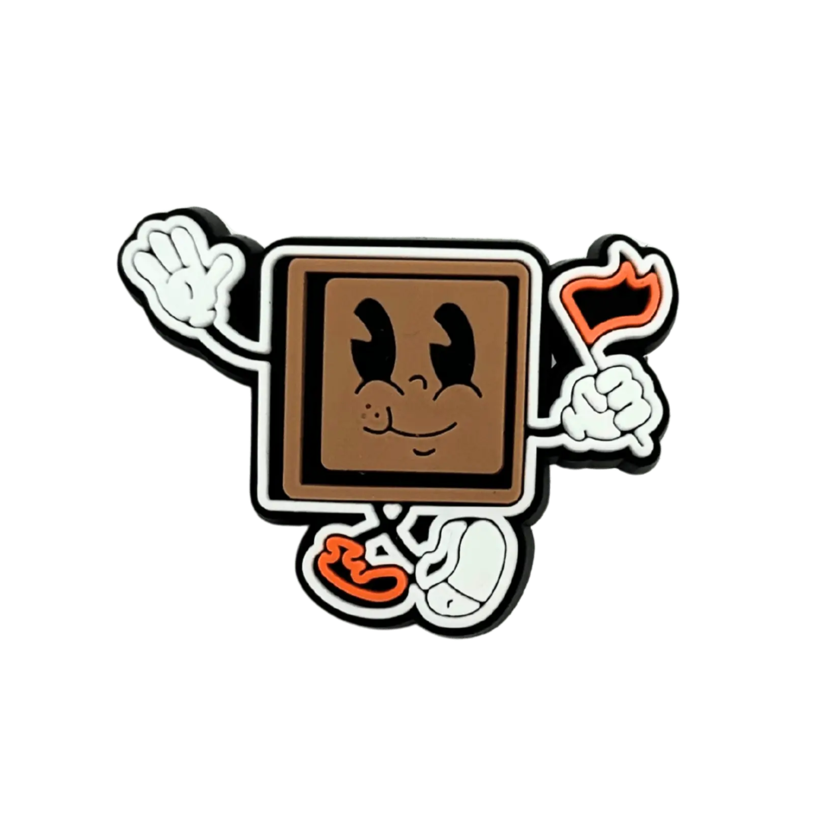 Chocolate square character as a bib fastener