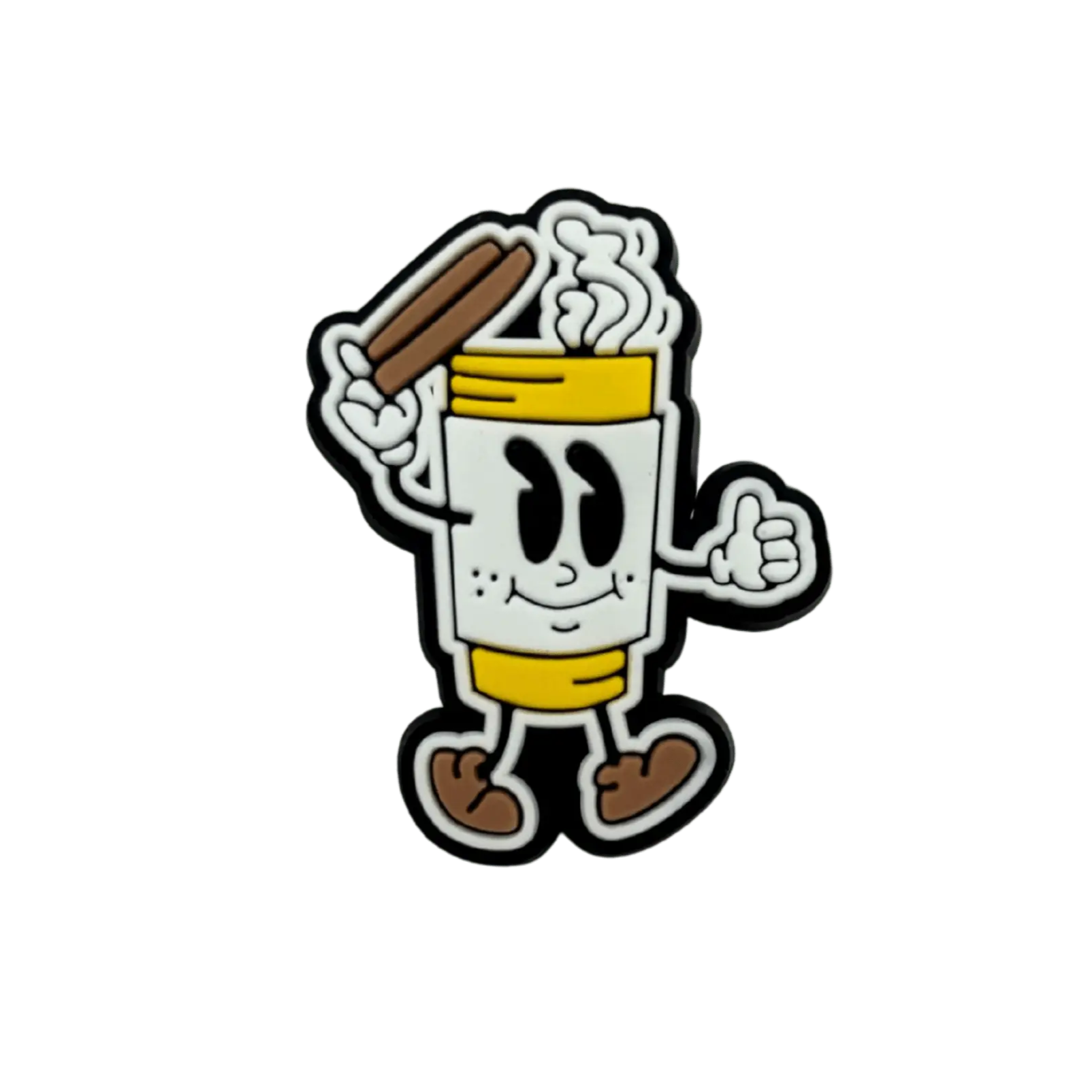 Cartoon cup character as a bib fastener