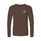 Brown long-sleeve shirt with a Hot Chocolate Run logo on the chest 