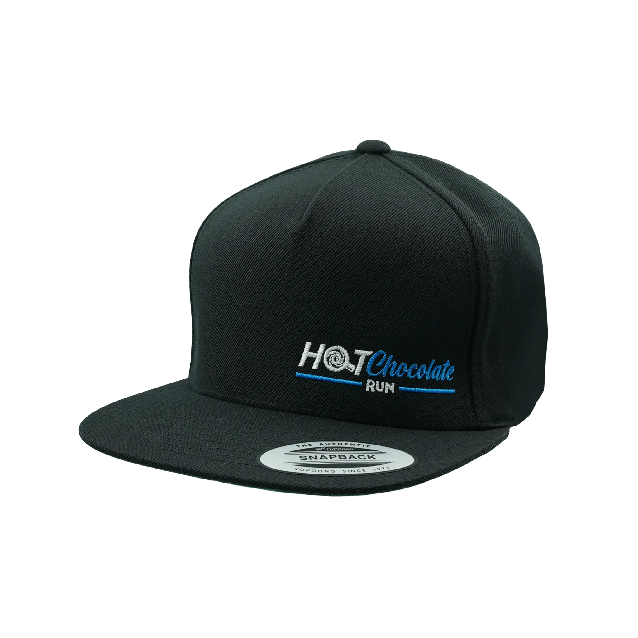 Black snapback cap with 'Hot Chocolate Run' logo