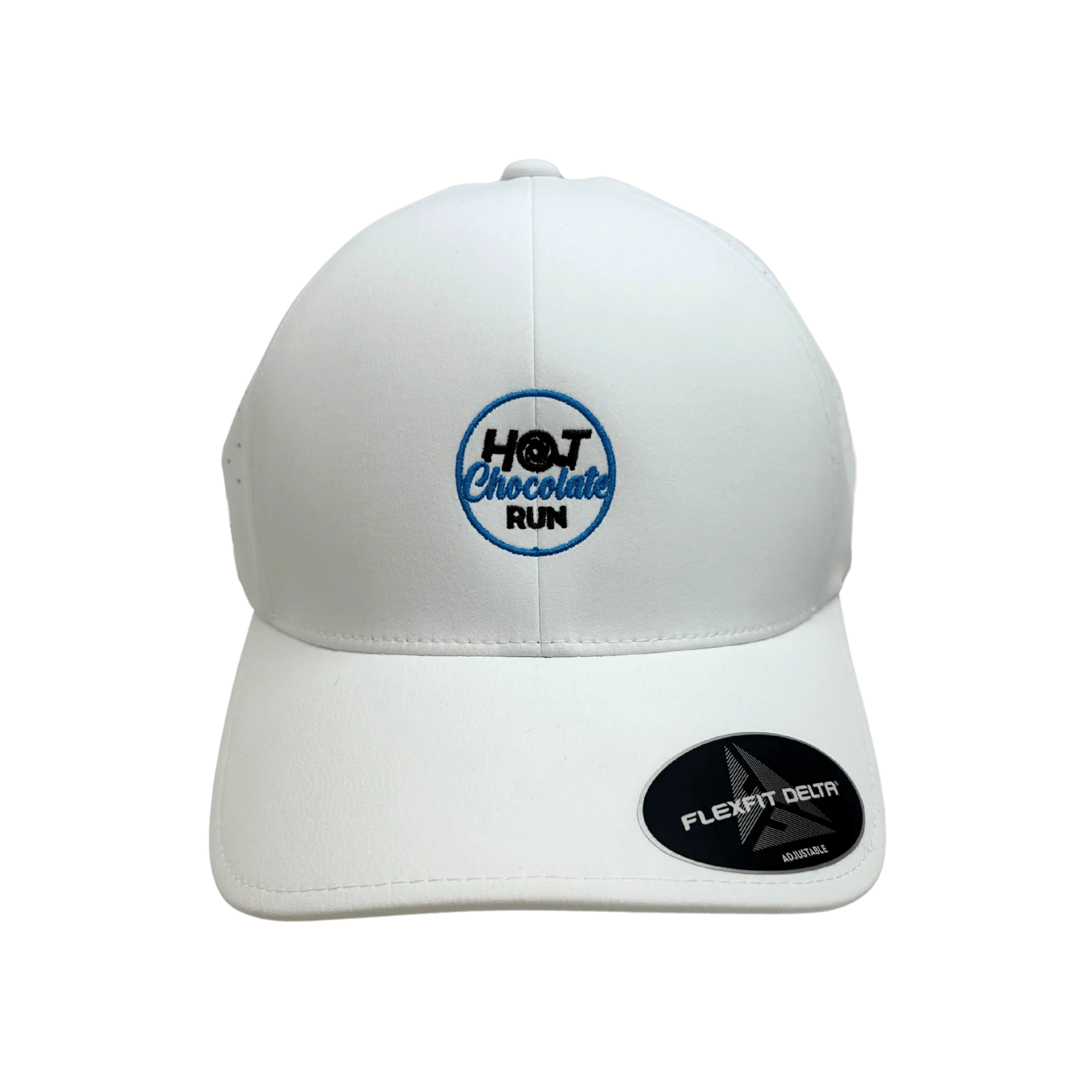 White cap with Hot Chocolate Run logo