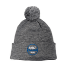 Gray beanie with pom-pom and 'Hot Chocolate Run' logo 