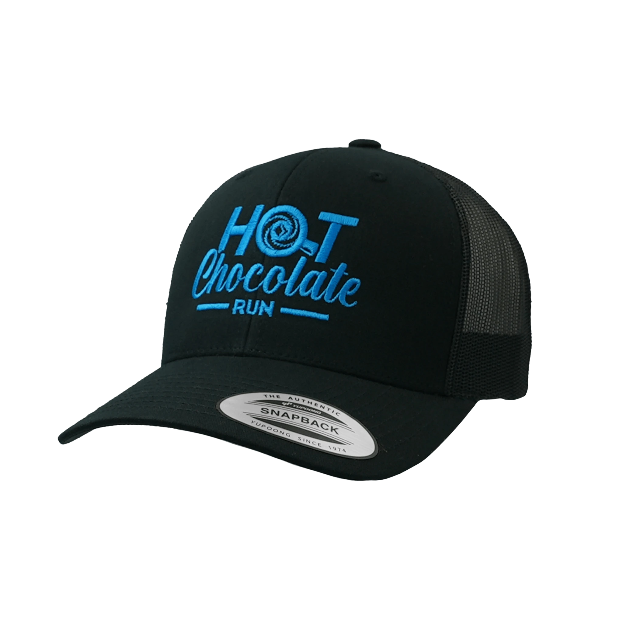 Black cap with blue 'Hot Chocolate Run' text 