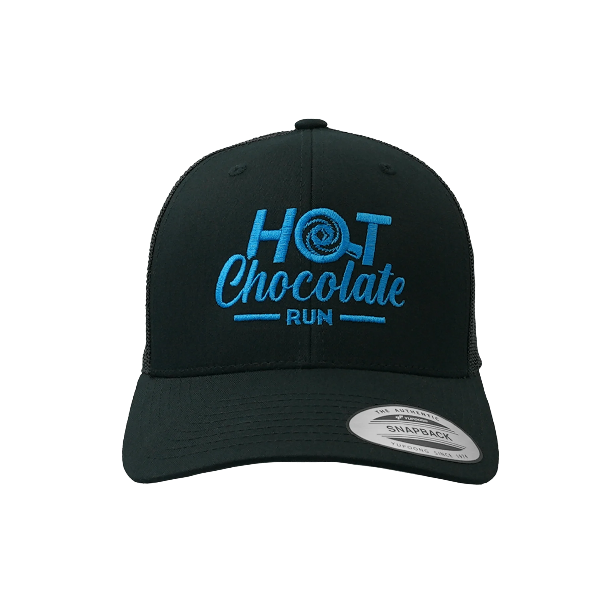Black cap with blue 'Hot Chocolate Run' text 