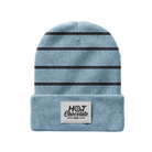 Blue striped beanie with white Hot Chocolate Logo patch
