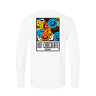 White long sleeve tee with colorful smiley face design and Hot Chocolate Run text