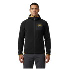 Man wearing a black jacket with a Santa Rosa Marathon gold logo 