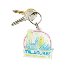 Translucent keychain design with Milwaukee Marathon, Half, and 5K and skyline on a set of keys