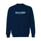 A navy blue Old Port Nautical Crewneck sweatshirt with the logo in middle chest