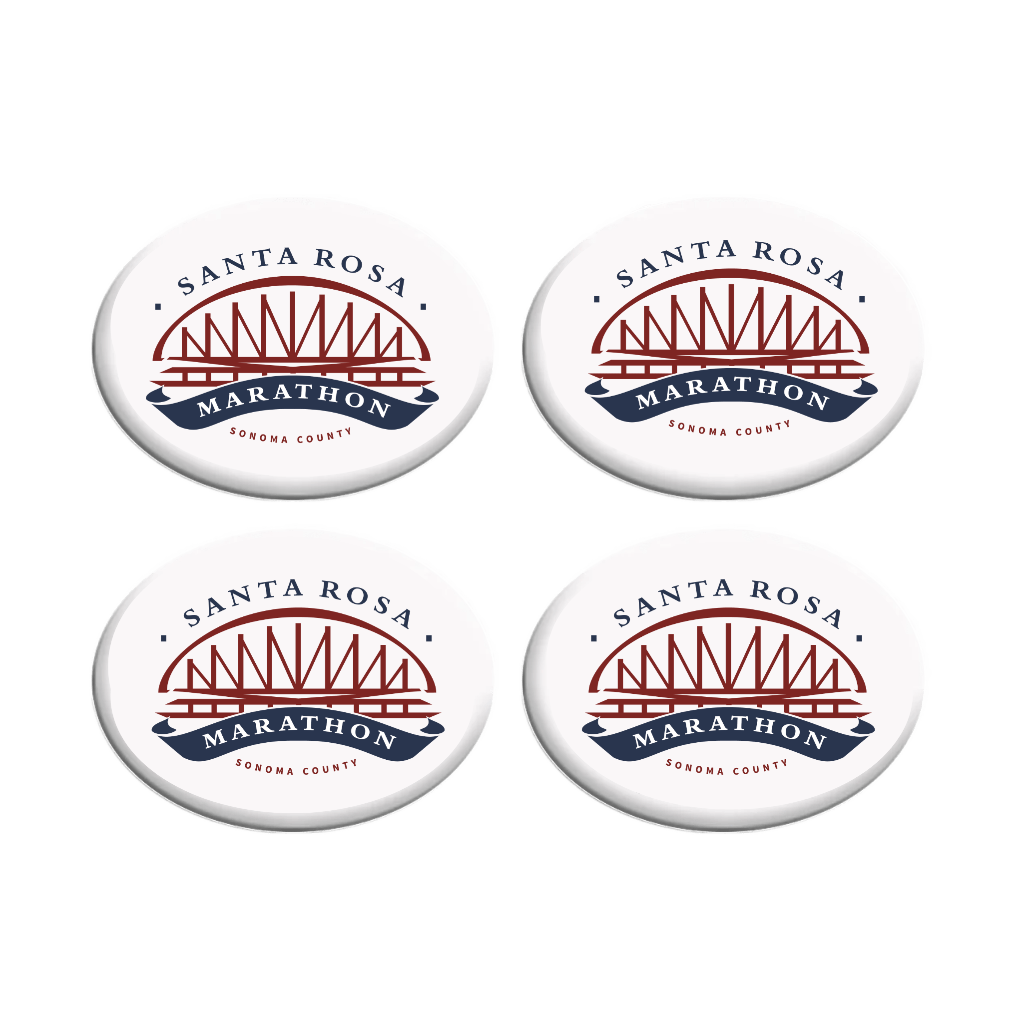 Four Santa Rosa Marathon logo fasteners