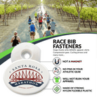 Santa Rosa Marathon race bib fastener with listed benefits