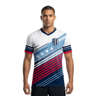 Man wearing a jersey style tee with a geometric design for Soldier Field 10
