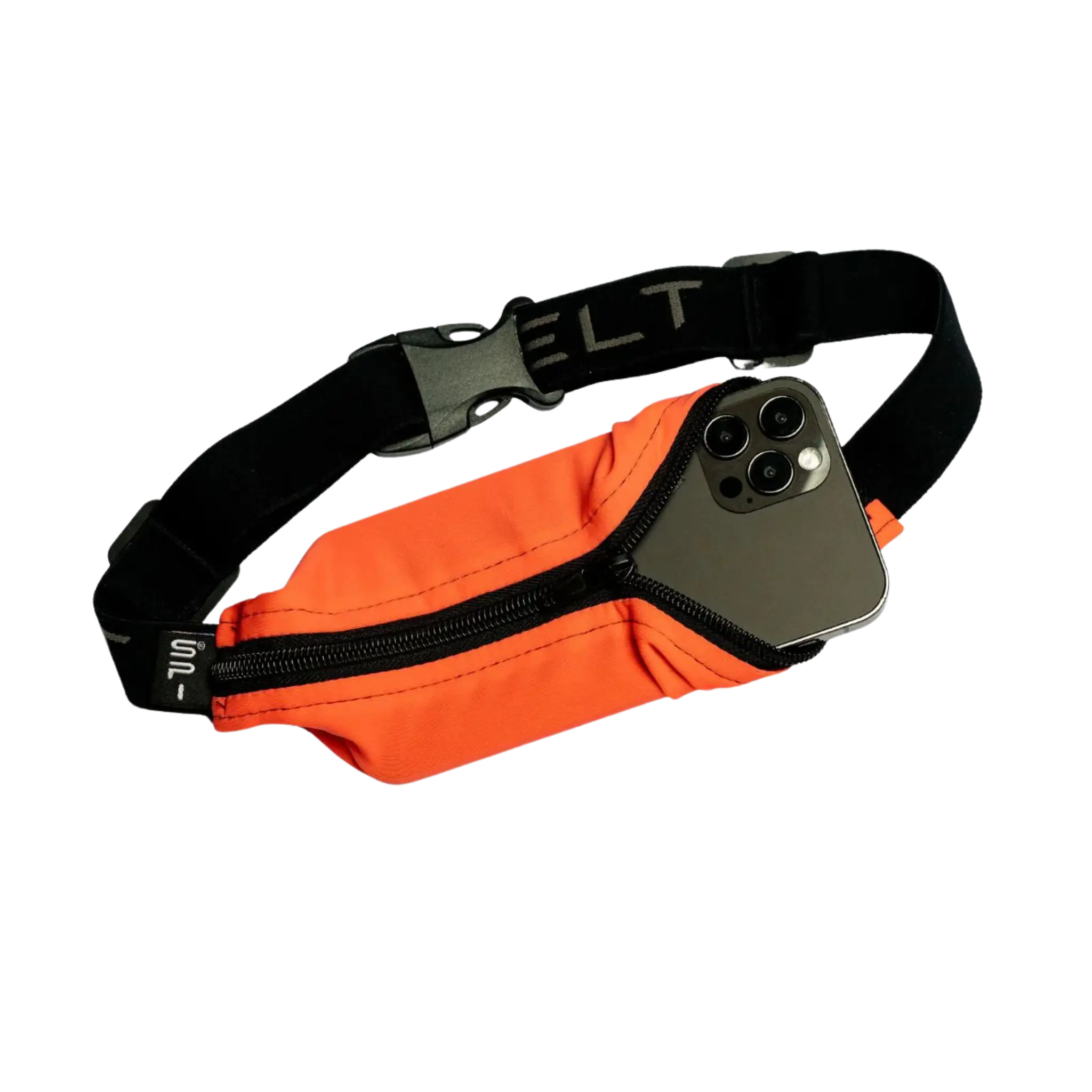 Orange waist bag with a phone case attached
