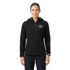 Woman wearing a black hoodie with Santa Rosa Marathon gold logo 