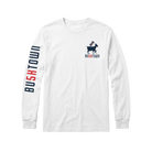 White long-sleeve shirt with 'BU5KTOWN' branding and logo