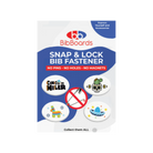Packaging of BibBoards Snap & Lock Bib Fastener with colorful Cinco De Miler designs 