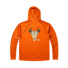 Orange hoodie with a bull skull design and Cinco De Miler logo