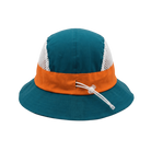 Teal bucket hat with orange and white accents