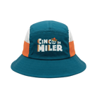 Teal bucket hat with orange and white accents featuring 'Cinco de Miller' text
