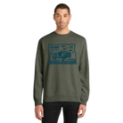 Man wearing a green sweatshirt with a Fargo Marathon graphic design