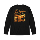 Black long-sleeve shirt with a Fargo Marathon graphic design on the back