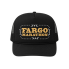 Black trucker cap with 'Fargo Marathon' text