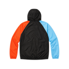 Multicolored jacket with black hood on a white background