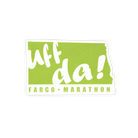Sticker with 'Uff da!' text and 'Fargo Marathon' on a green background