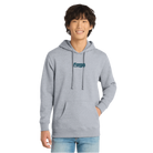Person wearing a gray hoodie with 'Fargo Marathon' logo in center chest