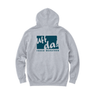 Gray hoodie with 'Uff da!' Fargo Marathon logo on the back