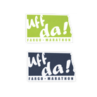 Two 'uff da!' Fargo Marathon stickers, one green and one blue