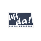 Blue sticker with 'Uff da! Fargo Marathon' text 