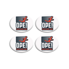 White bib fasteners with Ope! Excuse me text