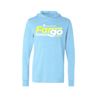 A light blue hooded sweatshirt with 'Fargo Marathon' text logo