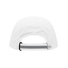 White cap with a black strap 