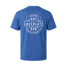 Blue t-shirt with white Hot Chocolate Run text 