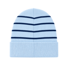 Light blue beanie with dark blue stripes