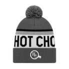 Gray beanie with pom-pom, text, and Hot Chocolate logo