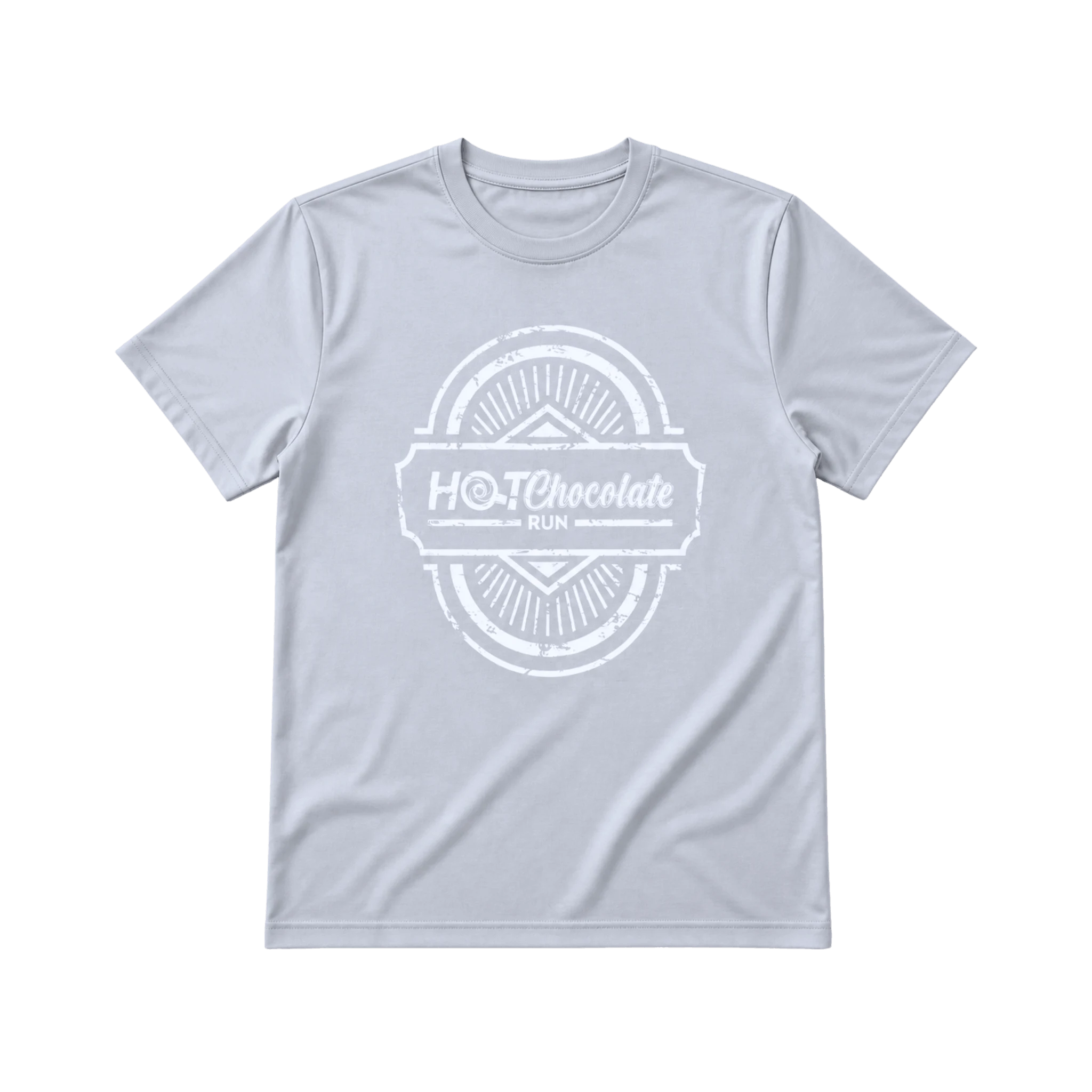 Light gray t-shirt with a white Hot Chocolate Run logo