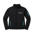 Black jacket with blue accent zippers and Hot Chocolate text on left chest
