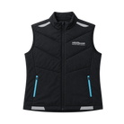 Black vest with blue zipper pockets and Hot Chocolate run text on left chest