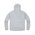 A light gray hooded jacket shown from the back, featuring a zippered pocket and a small circular Hot Chocolate logo near the lower back