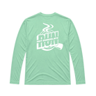 Green long sleeve tee with white Hot Chocolate Run text on back