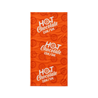 Orange neck buff with white Hot Chocolate 15K/5K text 