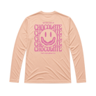 Orange long sleeve tee with pink Hot Chocolate Run text and design