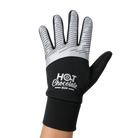 A single glove shown on a person's hand with black cuff and reflective striped details