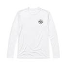 A white long-sleeve tee with Hot Chocolate Run logo
